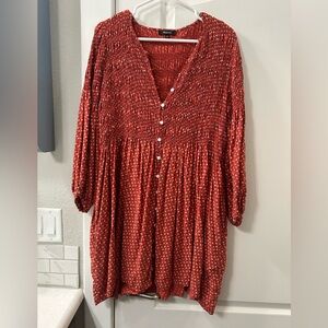 Madewell Red Smocked Button-Up Dress